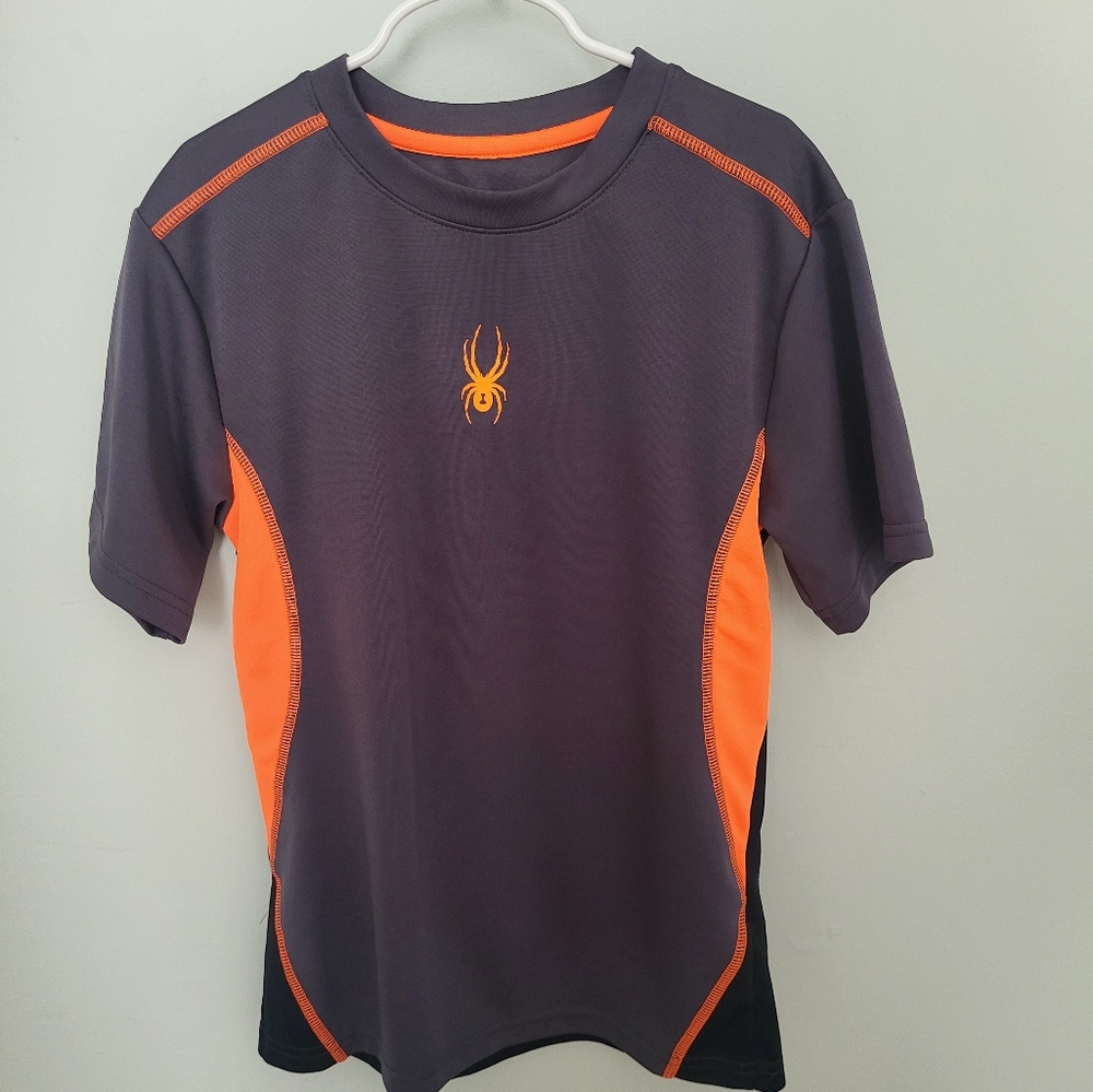Spyder‎ Boys Medium Short Sleeve Tee Top Shirt Gray Neon Orange